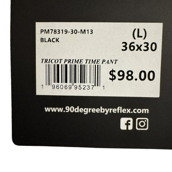 90 DEGREE by Reflex Mens Black Tricot Prime Time Pant 36x30 NWT$98 Stretch - Picture 5 of 6